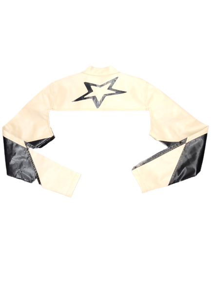 Tan and Black Leather Crop Jacket