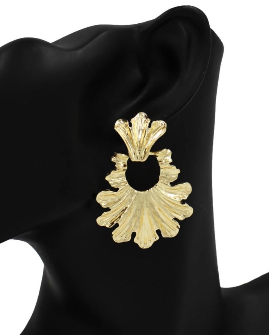 Gold Textured Metal Fan Earring
