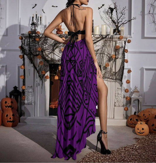 Elegant Mesh Halter-Top Lace Halter Evening Dress Sizes S-5XL in The Sahara