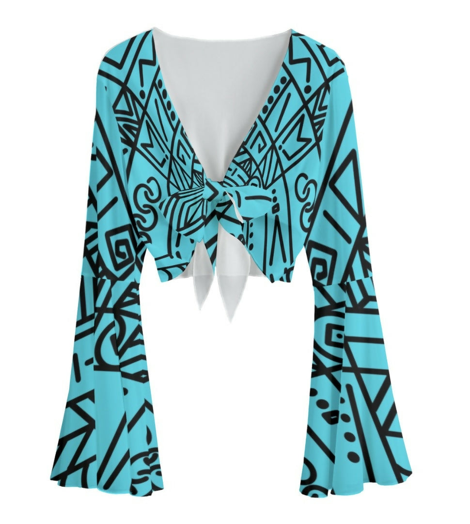 Chiffon Bell Sleeve Blouse with Tie Sizes S-5XL in The Sahara