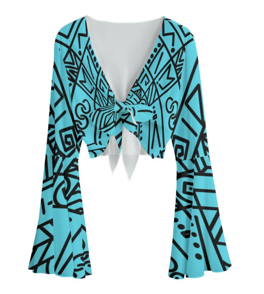 Chiffon Bell Sleeve Blouse with Tie Sizes S-5XL in The Sahara