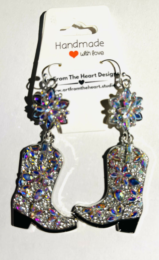 Crystal Gemstone Cowgirl Boot Earrings