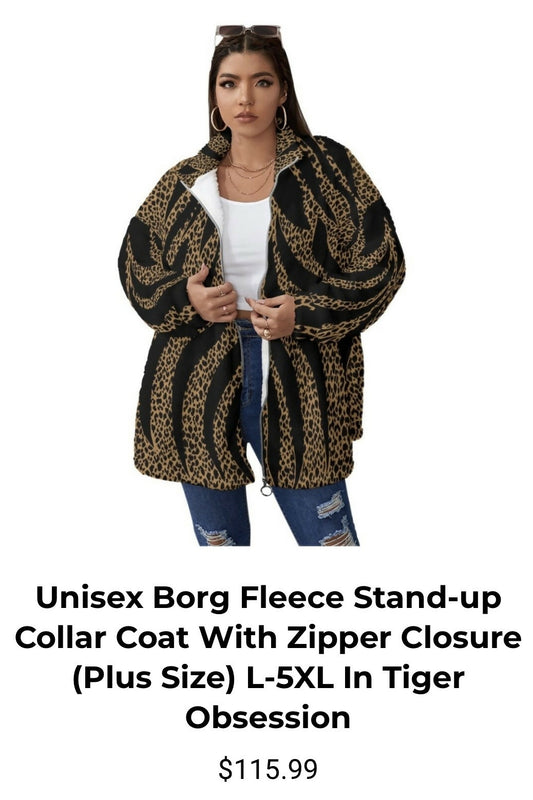 Unisex Borg Fleece with Stand-up Collar Coat with Zipper Sizes L-5XL