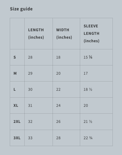 Better Yourself Tee Size Guide