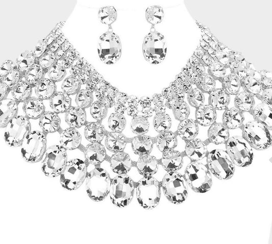 Glass Stone Bib Necklace & Earrings