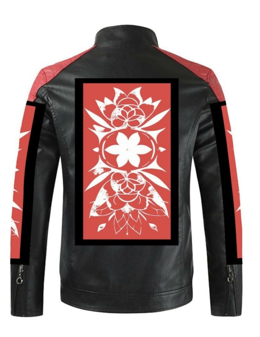 Men’s Stand-Up Collar Block Slim-Fit PU Leather Jacket Sizes S-4XL