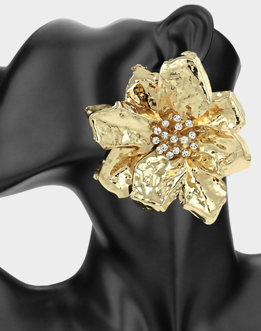 Gold Flower/Pink Crystal Earring