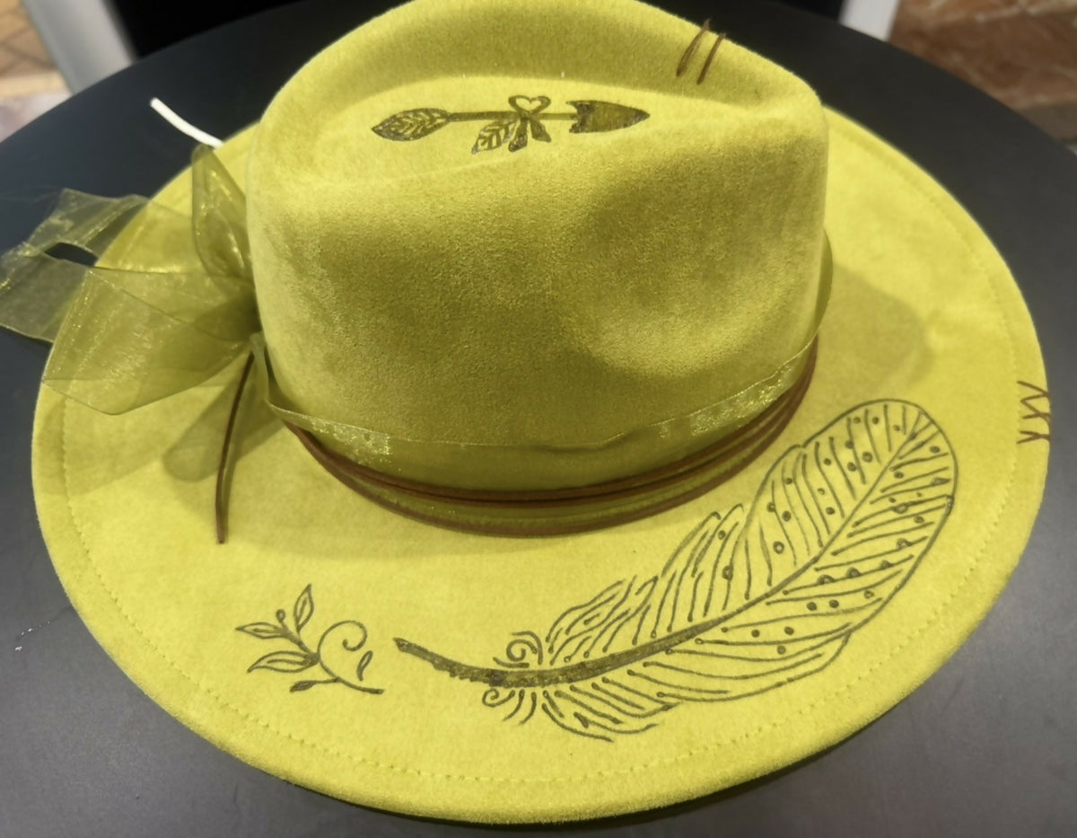 Fedora Custom Hat burned with Daydreamer & Feathers Unisex