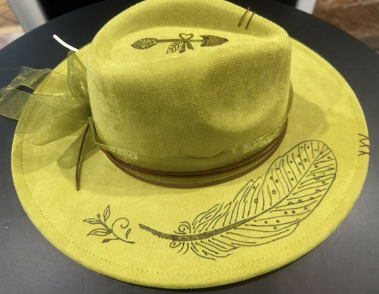 Fedora Custom Hat burned with Daydreamer & Feathers Unisex