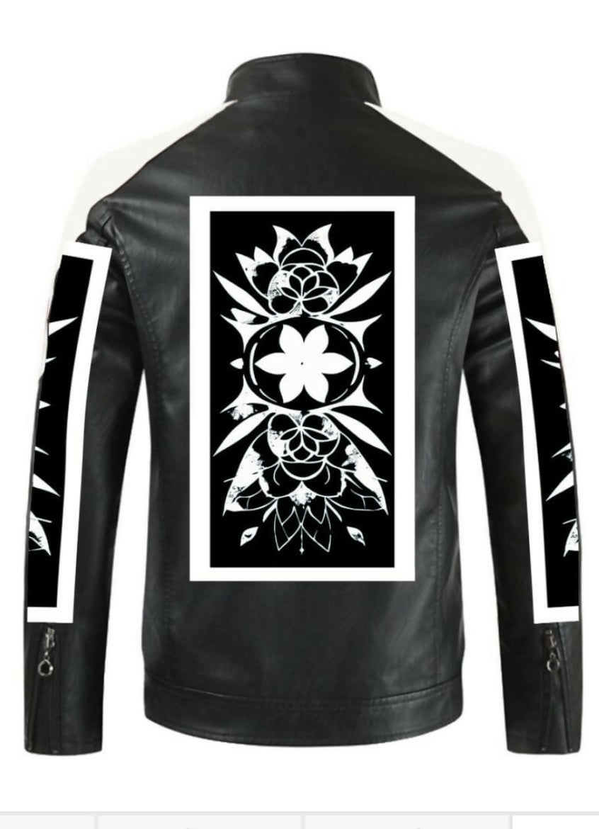 Men’s stand-Up Collar Block Slim-fit PU Leather Sizes S-4XL