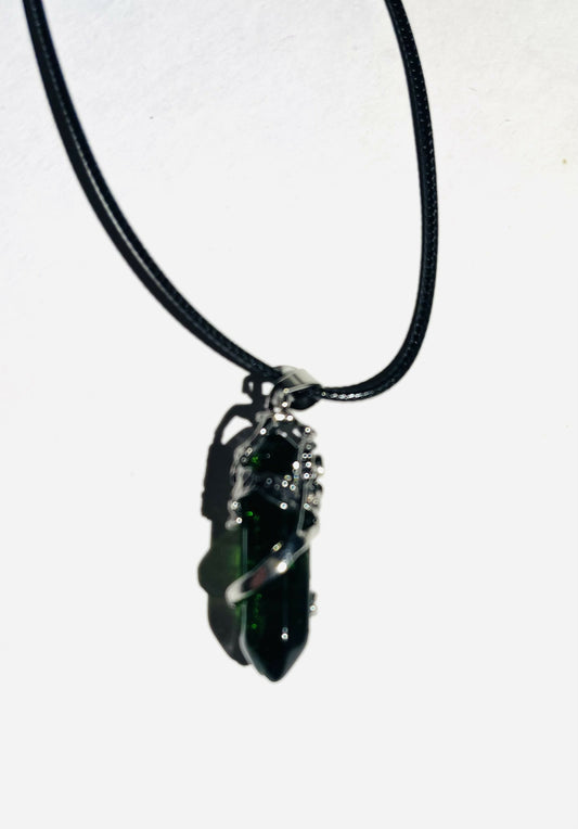 Gemstone Wrapped in Silver Flower Necklace