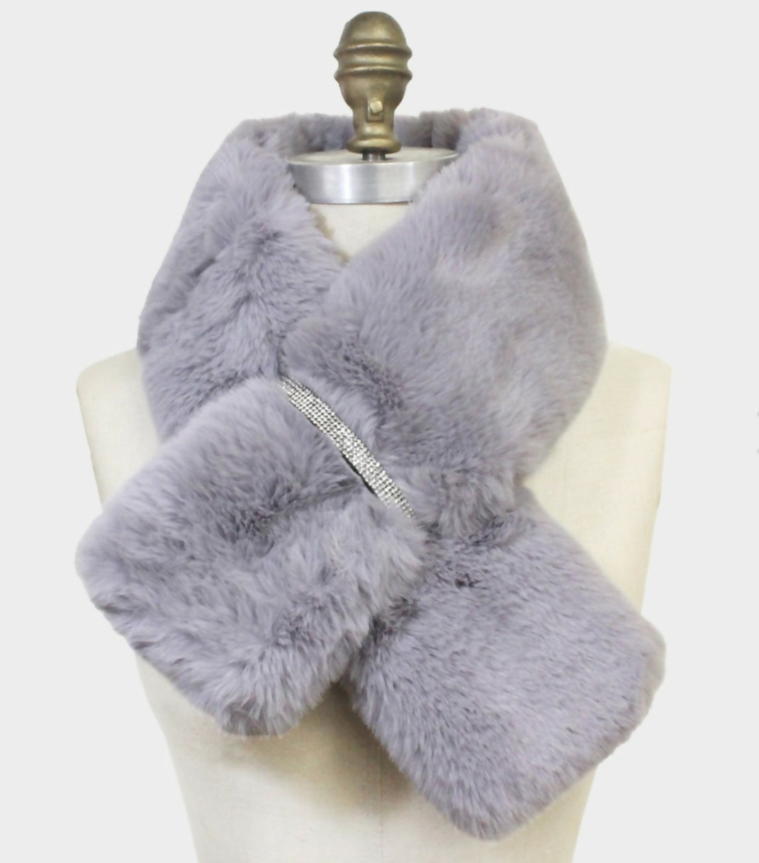Faux Fur Rhinestone Pull Through Gray