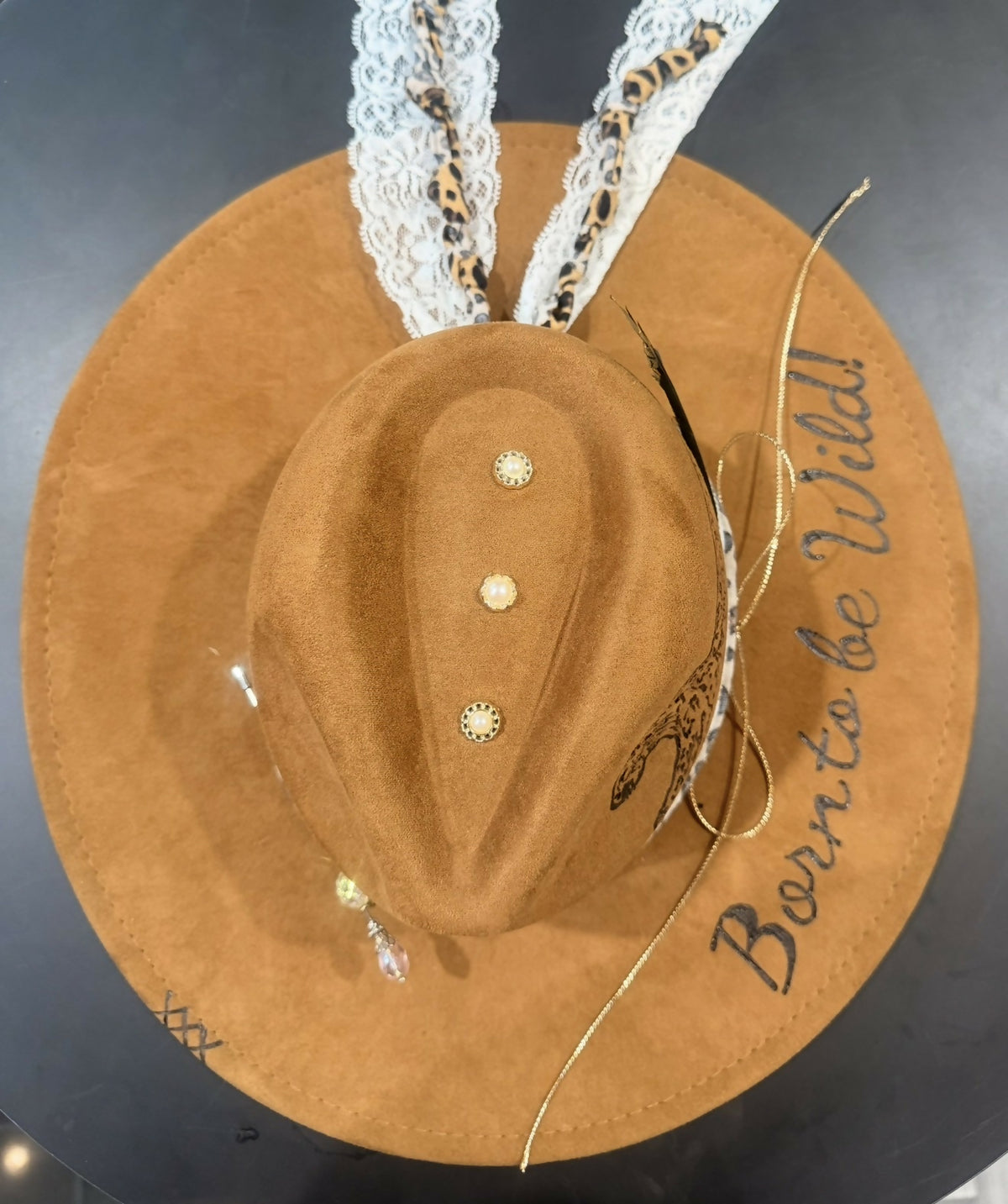 Custom Designed Burned ‘Born to Be Wild’ Fedora Felt Hat for Men & Women