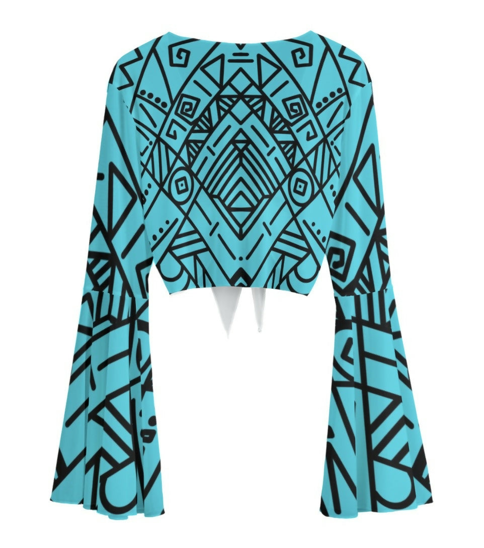 Chiffon Bell Sleeve Blouse with Tie Sizes S-5XL in The Sahara