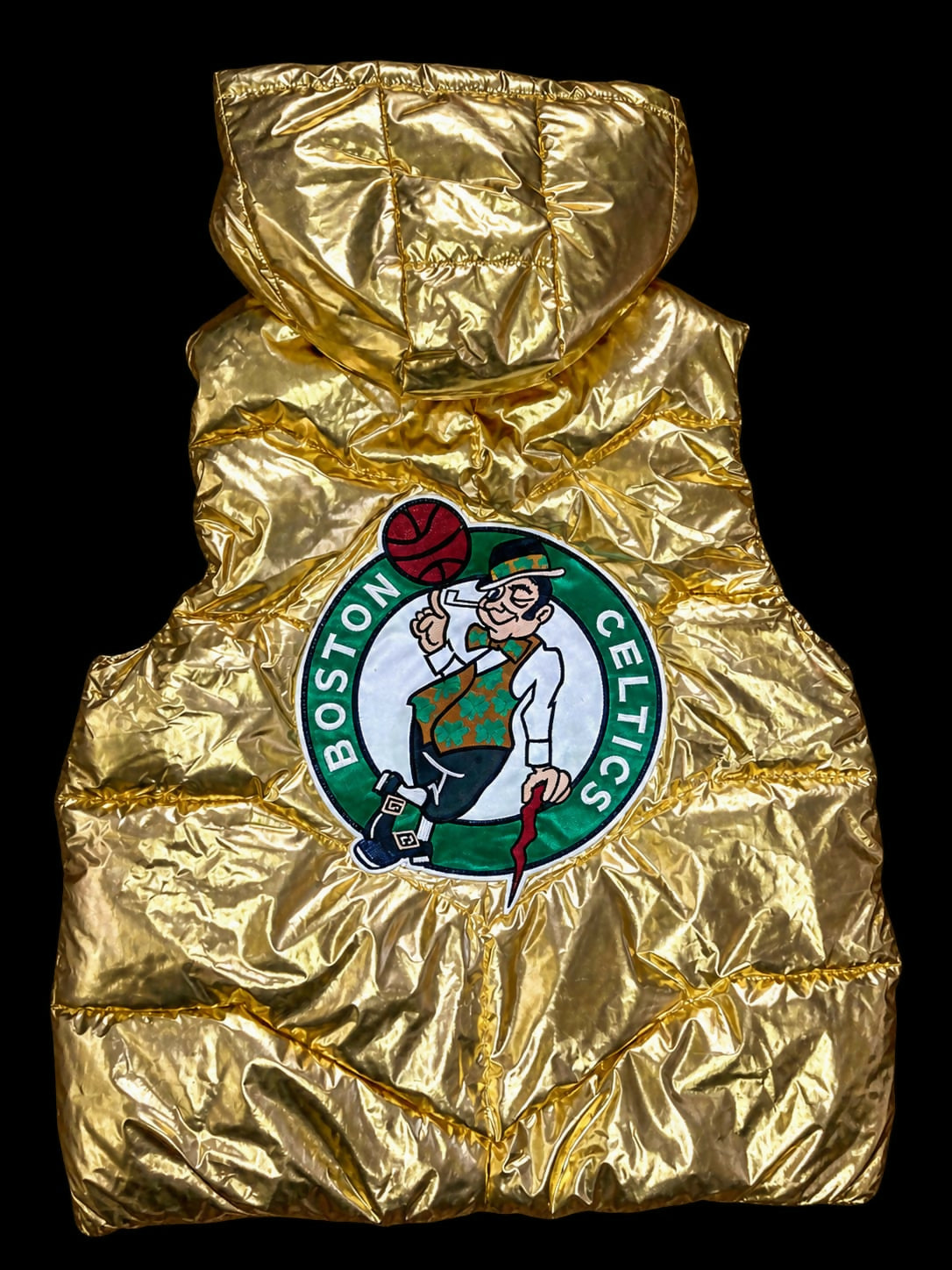 Mavlife Metallic Gold Celtics Puffer Vest.