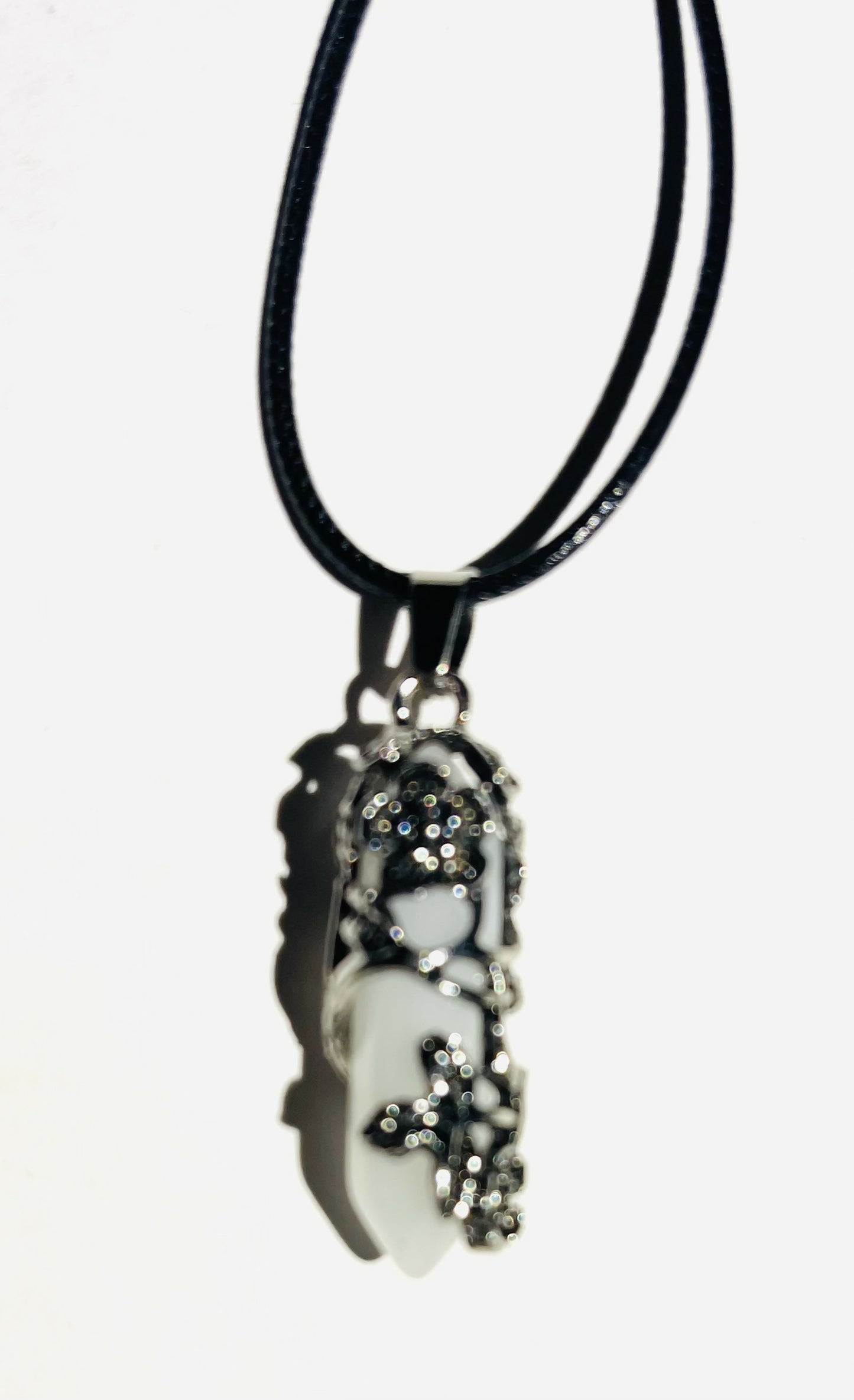 Gemstone Wrapped in Silver Flower Necklace