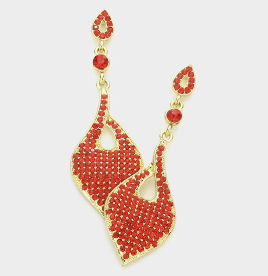 Red Rhinestone & Gold Dangle Earring
