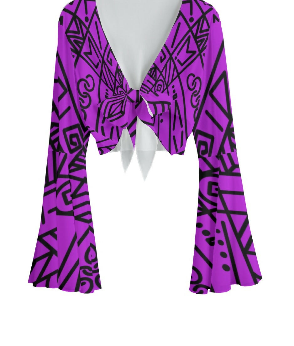 Chiffon Bell Sleeve Blouse with Tie Sizes S-5XL in The Sahara