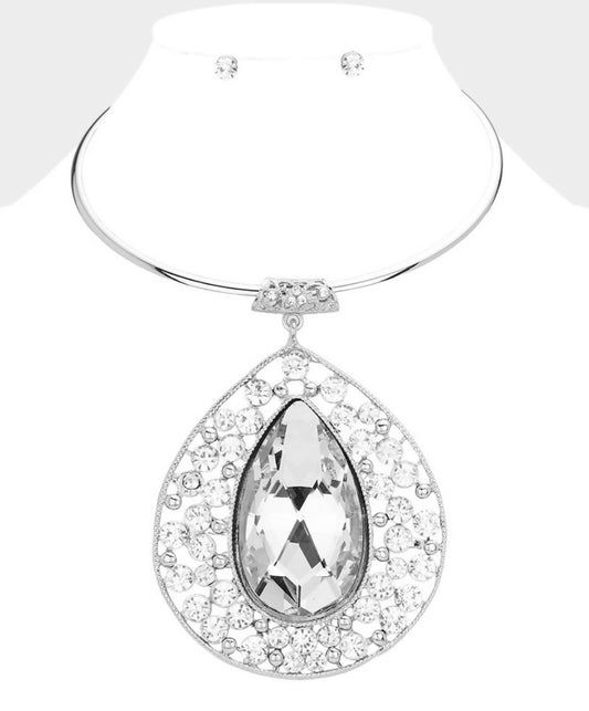 Silver Teardrop Bubble Cluster Choker