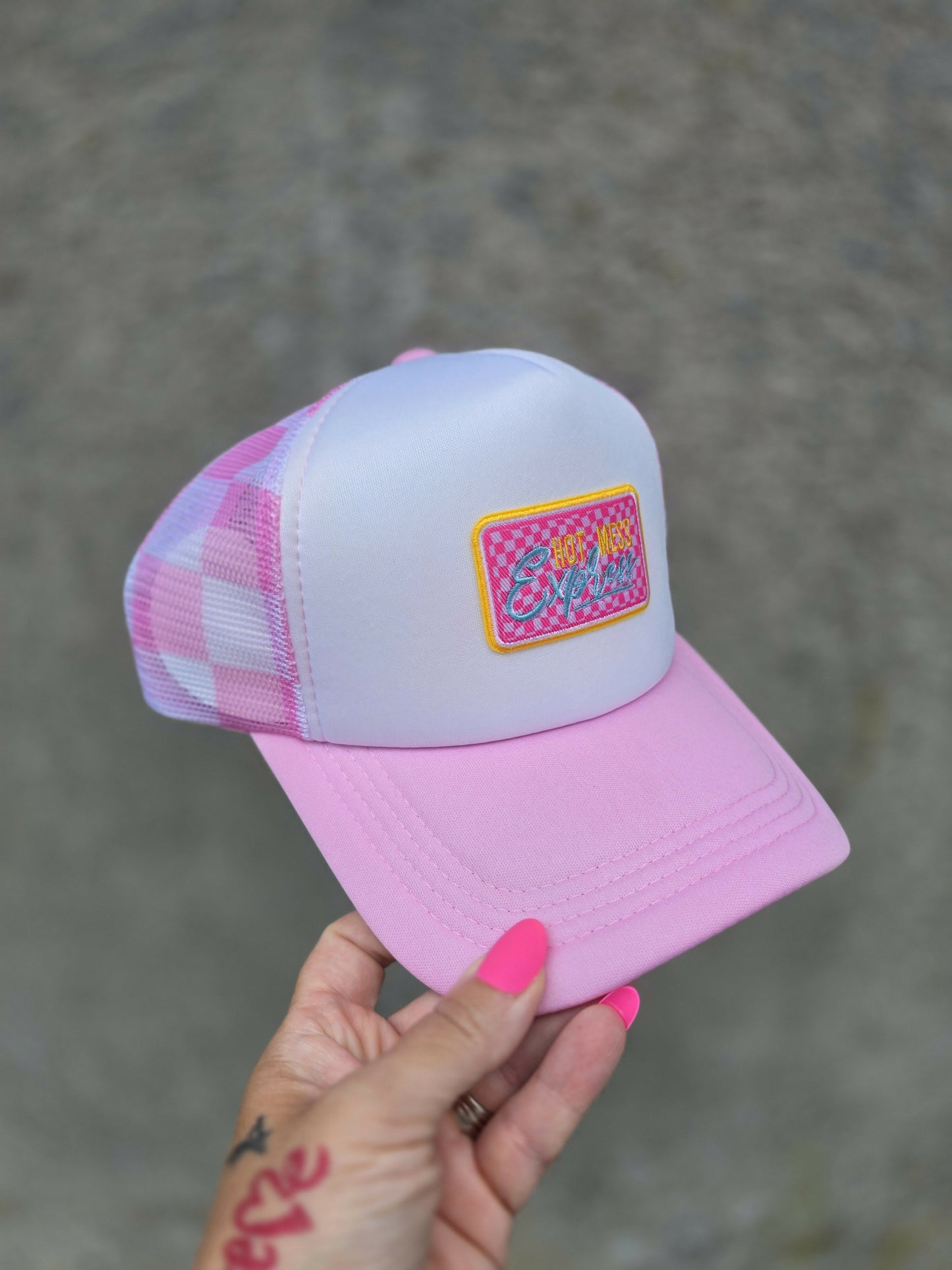 Hot Mess Express Checkered Trucker Hat