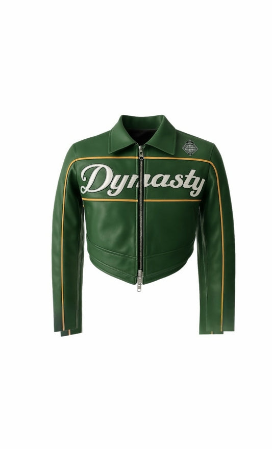 Dynasty " Hometown" Green Leather Cropped Jacket