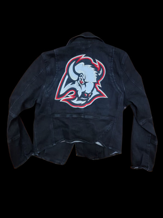 Black Sabres Moto Jean Jacket Big Logo