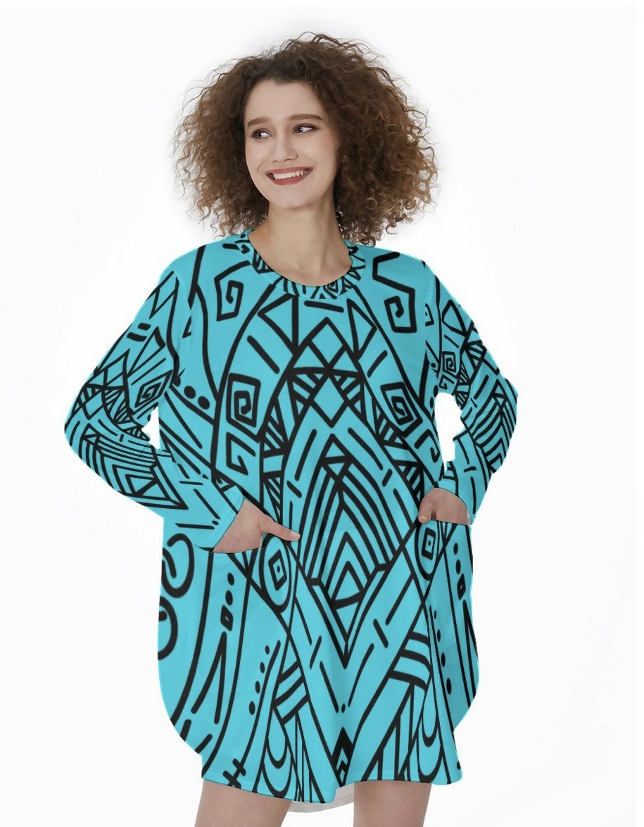 Casual Loose Long Sleeve Dress Sizes S-5XL in The Sahara