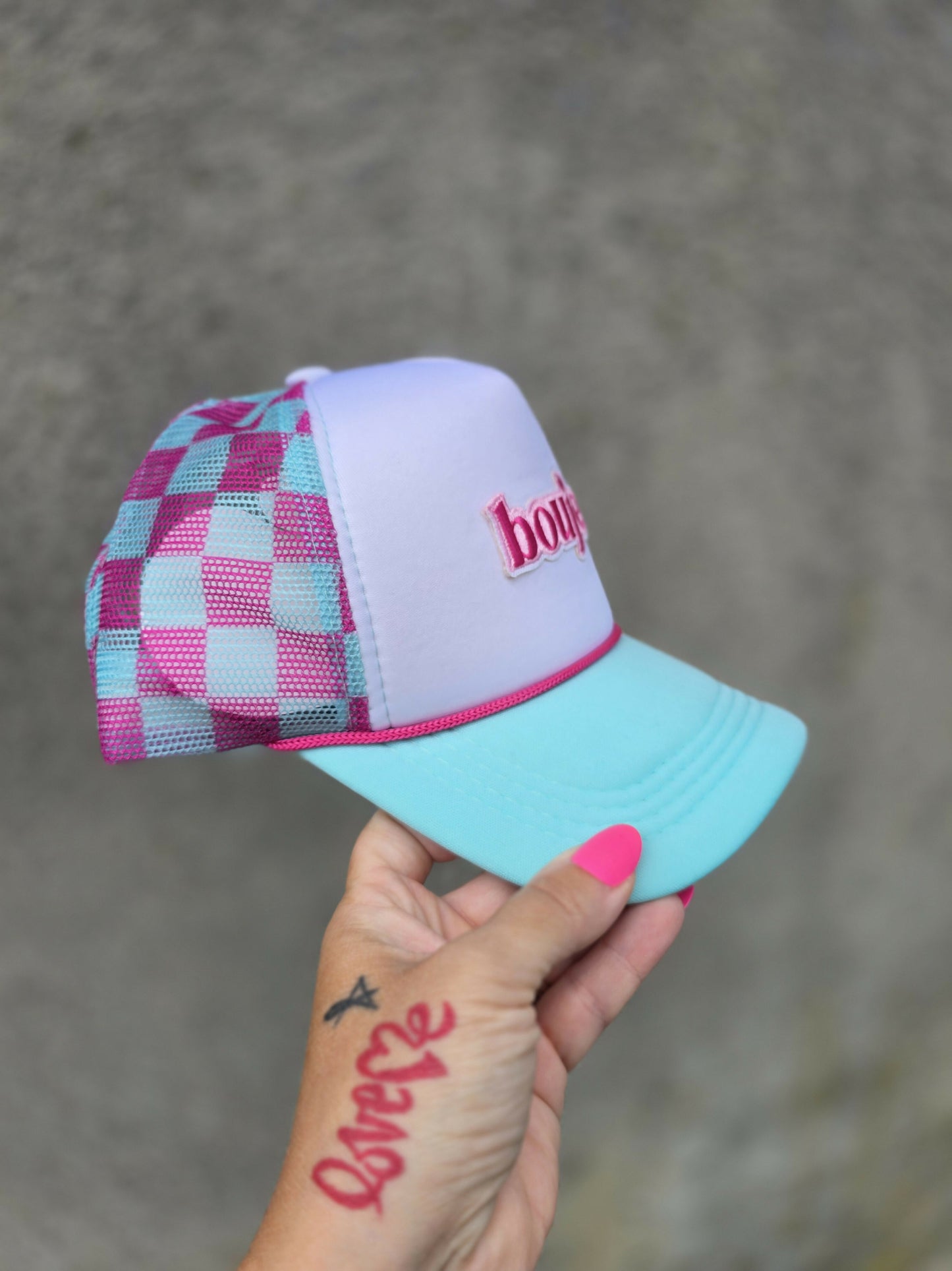 Boujee Two Tone Checkered Trucker Hat