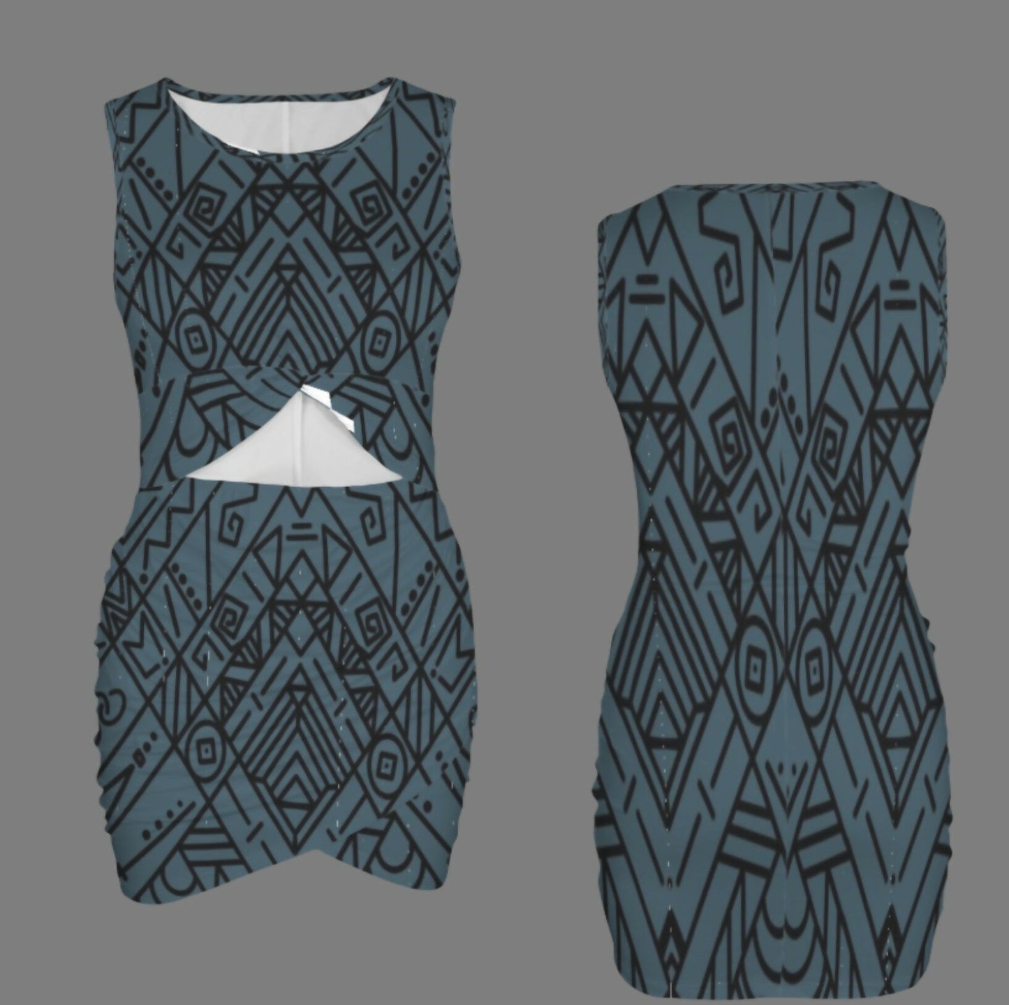 Sleeveless Cut-out Wrap Ruched Bodycon Dress Sizes S-5XL in The Sahara