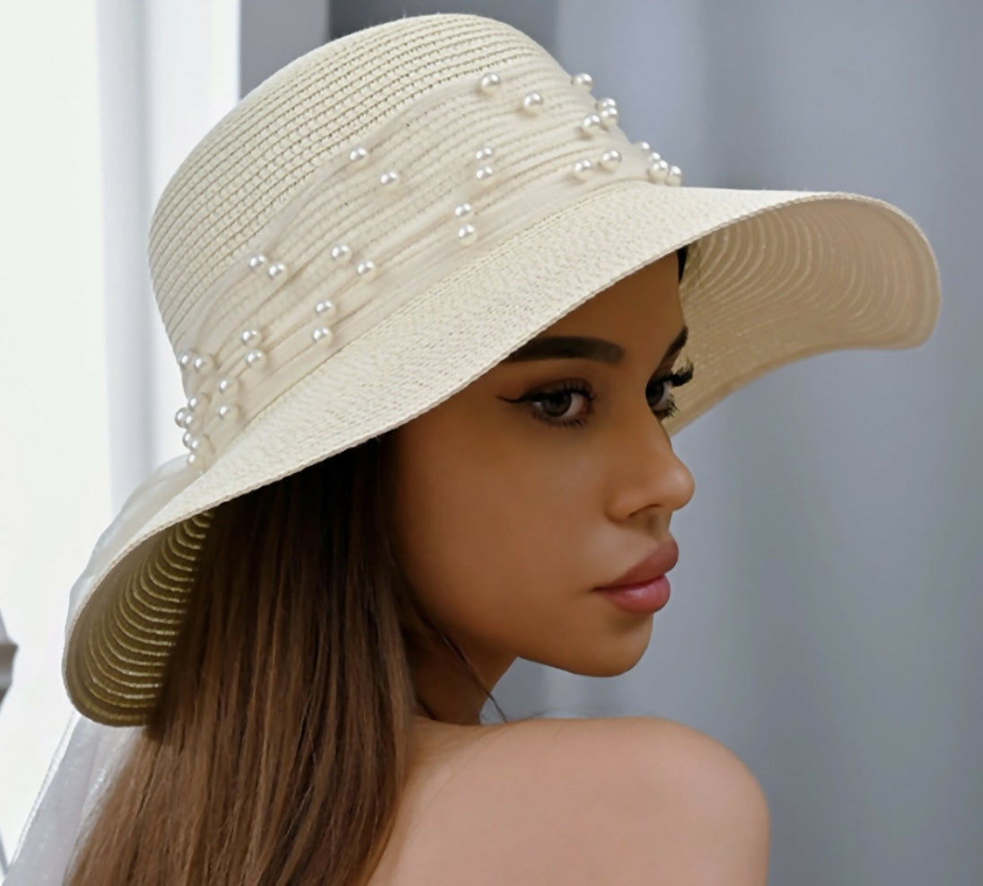 Pearl Embellished Beach Hat