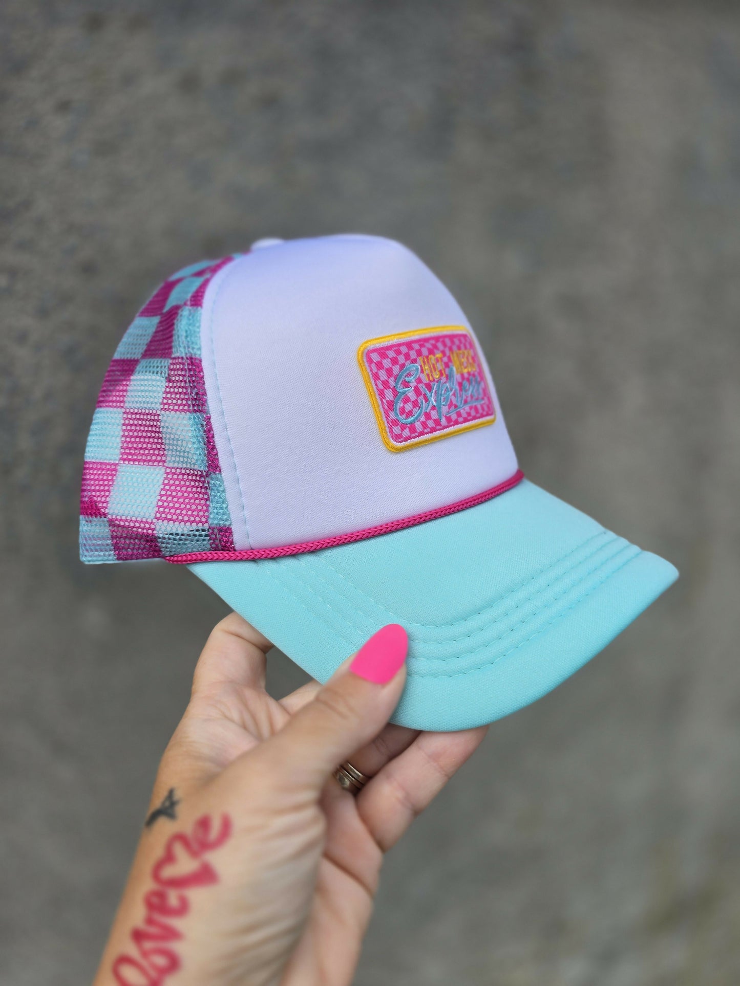 Hot Mess Express Checkered Trucker Hat