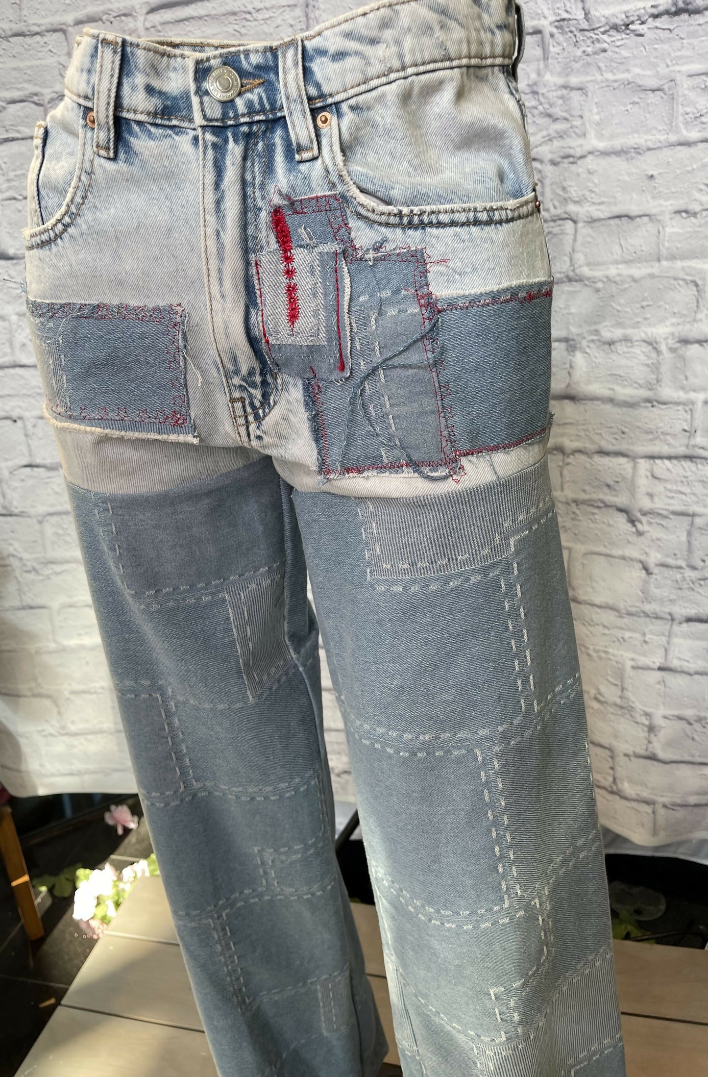 Denim jeans with patchwork