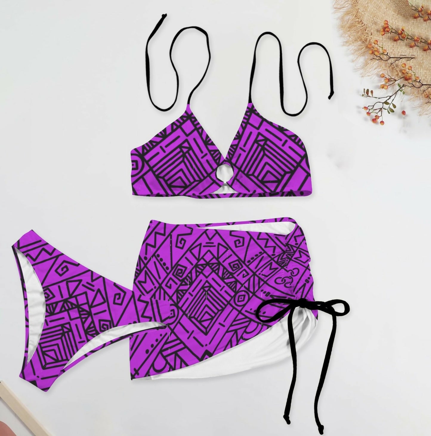 Women's Drawstring Halter Neck 3 Piece Bikini Sets Sizes S-5XL in The Sahara