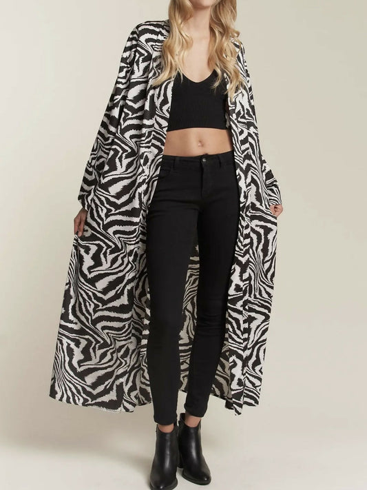 Zebra Print Open Maxi Cardigan