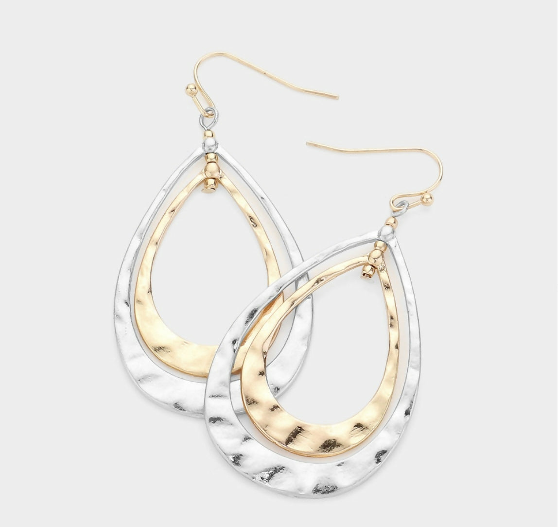 Hammered Metal Teardrop Dangle Earrings