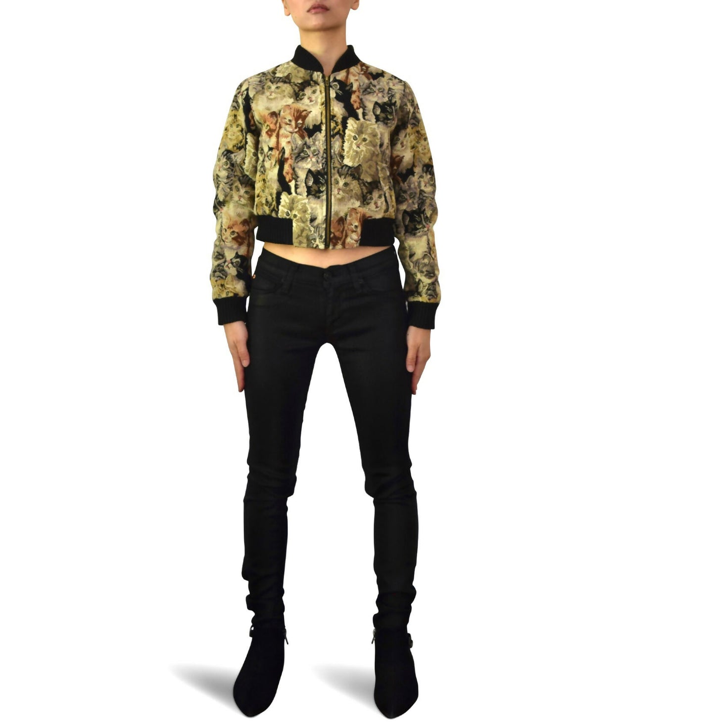 Cat printed bomber jacket woman