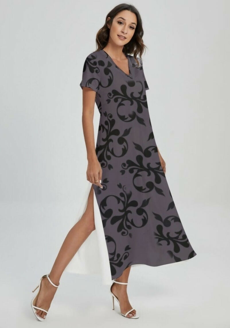 Women’s V-Neck Dress with Side Slits Sizes S-3XL