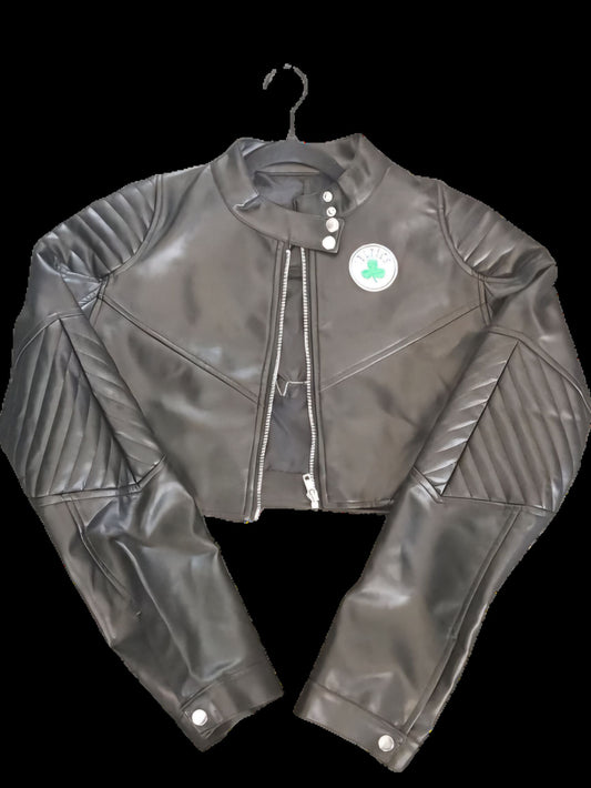 Cropped Leather Celtics Jacket