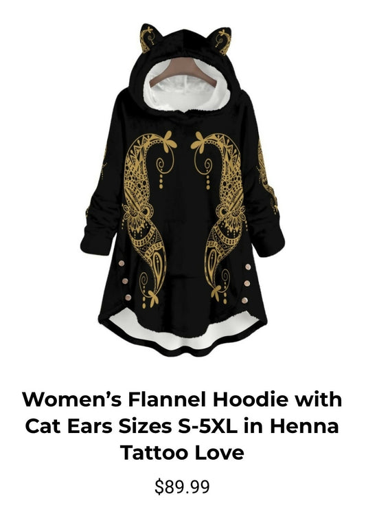 Women’s Flannel Velvety Hoodie with Cat Ears Sizes S-5XL