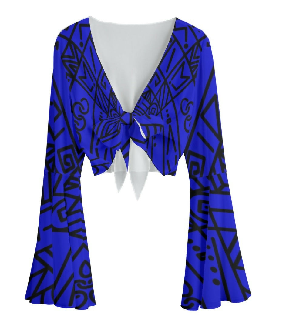 Chiffon Bell Sleeve Blouse with Tie Sizes S-5XL in The Sahara
