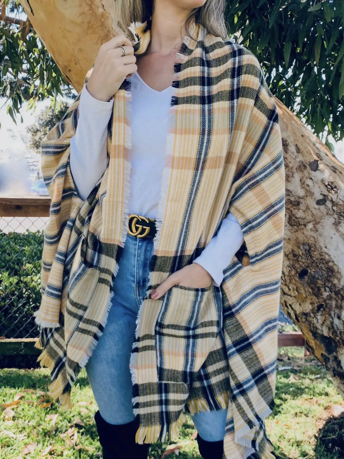 Tartan Print Ruana Poncho