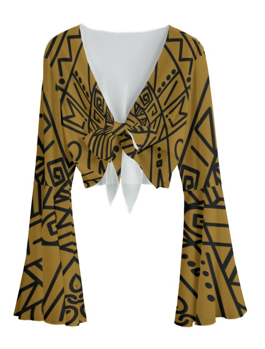 Chiffon Bell Sleeve Blouse with Tie Sizes S-5XL in The Sahara