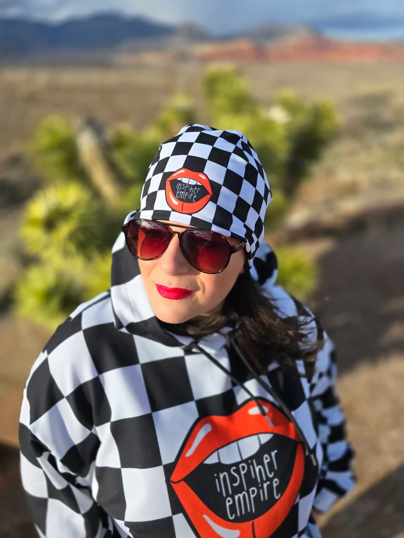 Bogosplit--IHER Checkered Lips Beanie Model
