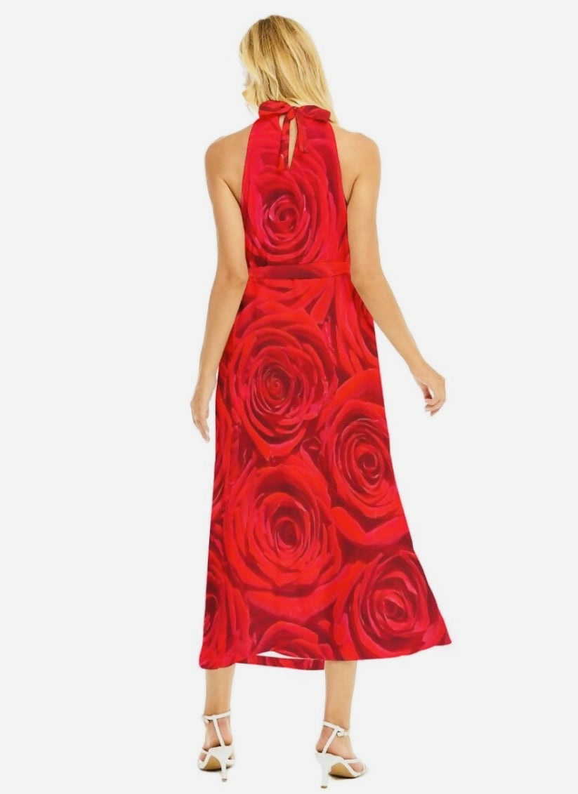 Women’s Wrap Hem Belted Halter Dress Sizes XS-2XL