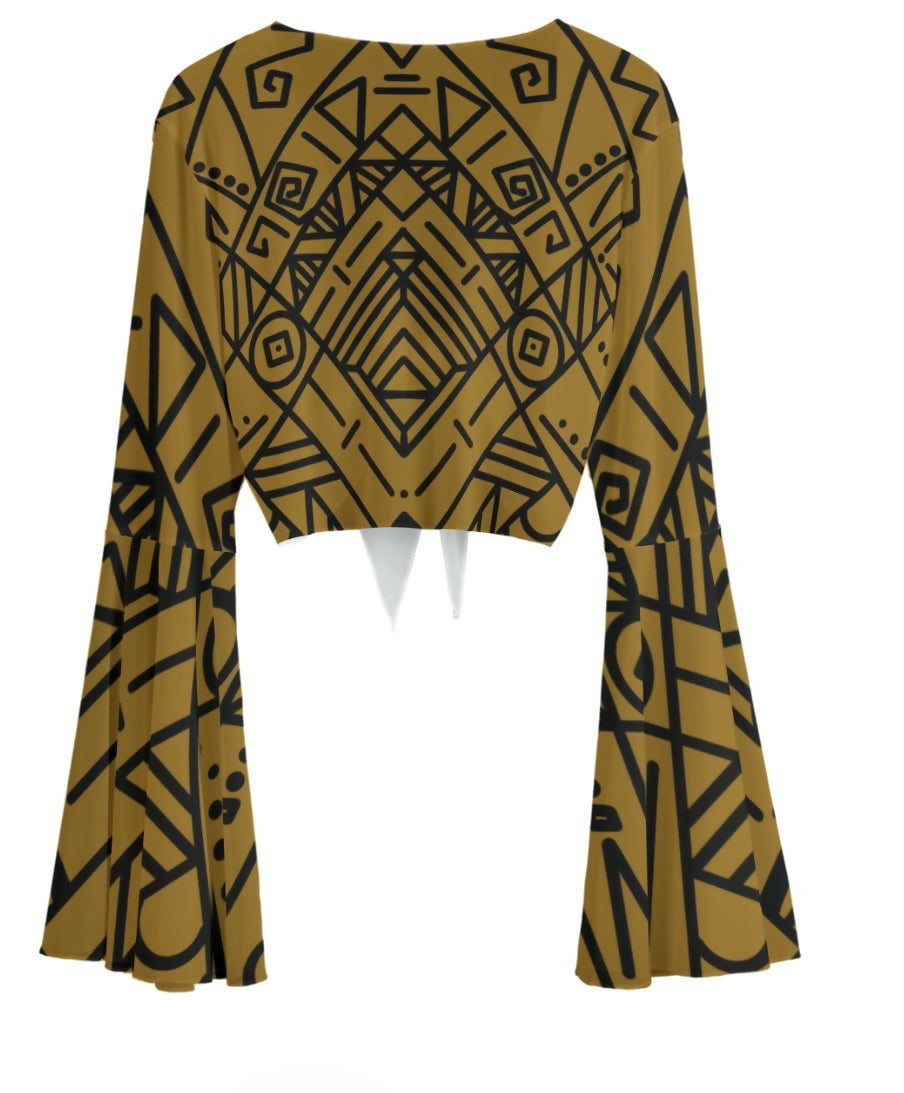 Chiffon Bell Sleeve Blouse with Tie Sizes S-5XL in The Sahara