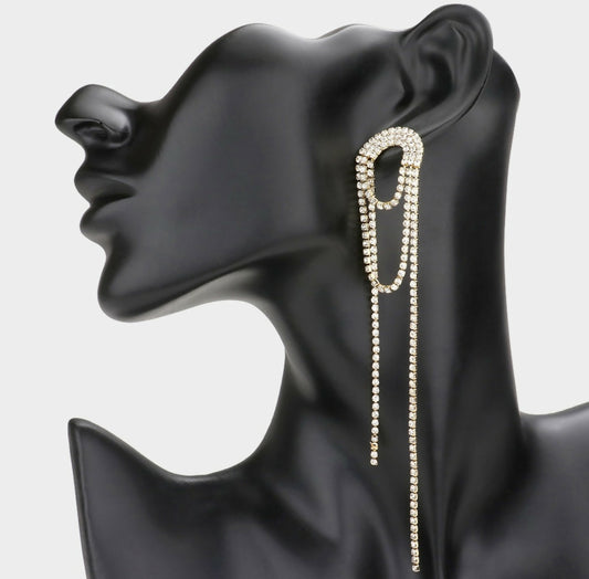 Draped Rhinestone Dangle Earring- Gold