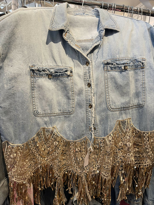 Denim gold fringe