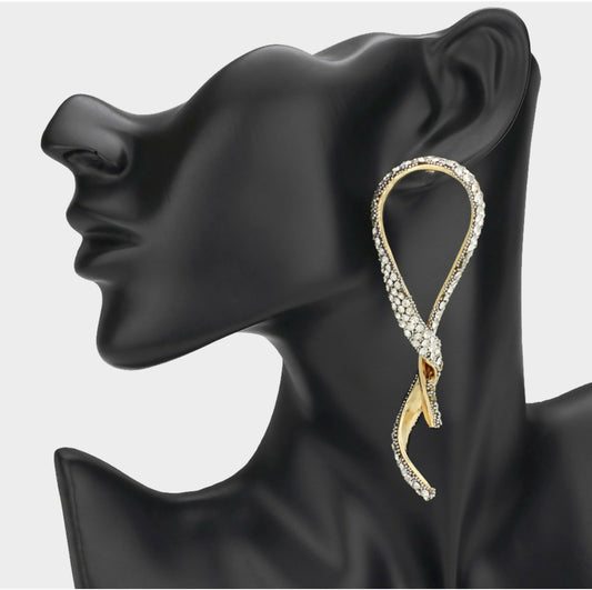 Gold Rhinestone Paved Twist Earring