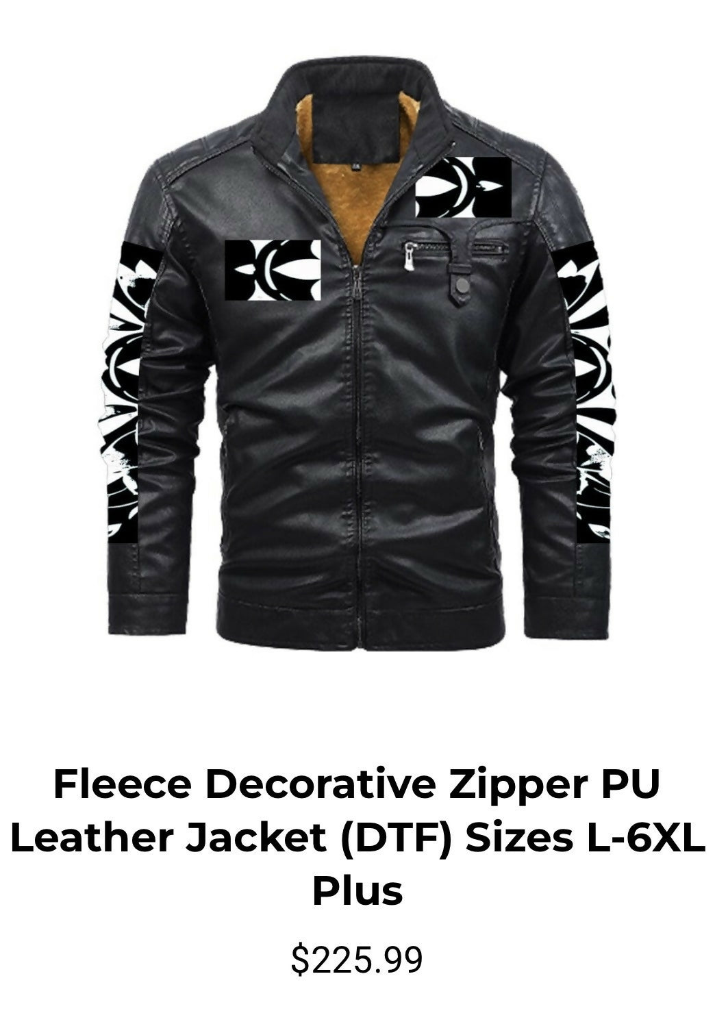 Fleece Decorative Zipper PU Leather Jacket Sizes L-6XL