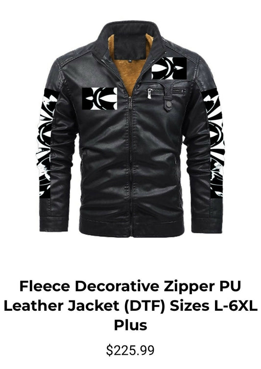 Fleece Decorative Zipper PU Leather Jacket Sizes L-6XL